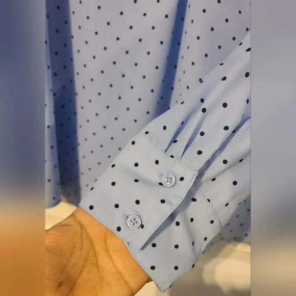 Banana Republic Sky Blue Polka Dot Blouse Sz L - Picture 7 of 8
